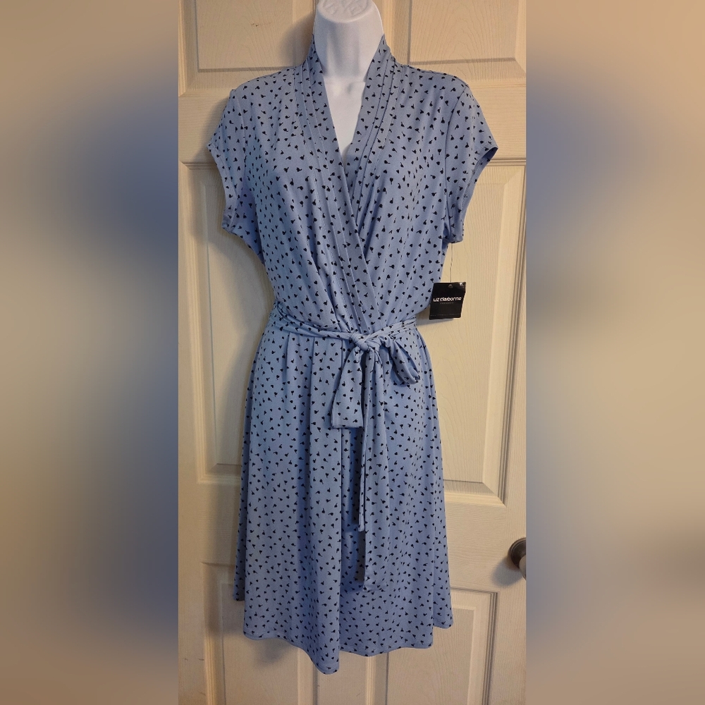 Liz Claiborne Blue Floral Faux Wrap Dress Size Large NWT